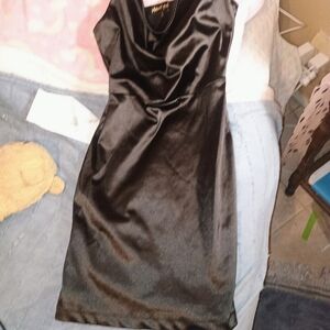 Planet Gold Elegant Black Satin Midi Dress